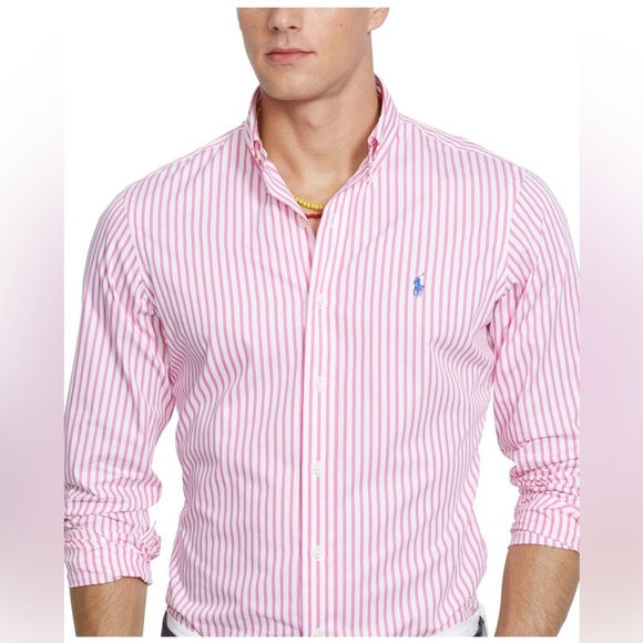 Ralph Lauren Button Down Preppy Pink and White Striped Shirt 16 1/2 like new! - Picture 1 of 8